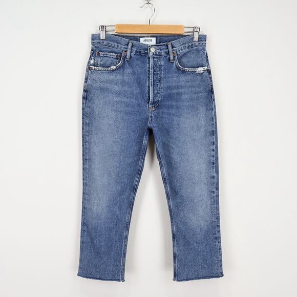 Agolde High Rise Straight Leg Riley Crop Raw Hem Denim Jean Size 27 - Picture 1 of 9
